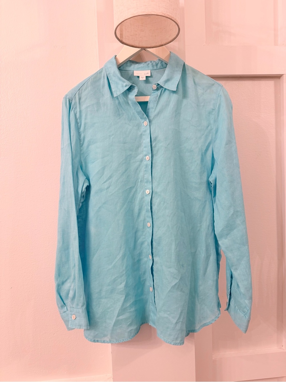 J. Jill Aqua Blue Linen Button-Up Shirt size S